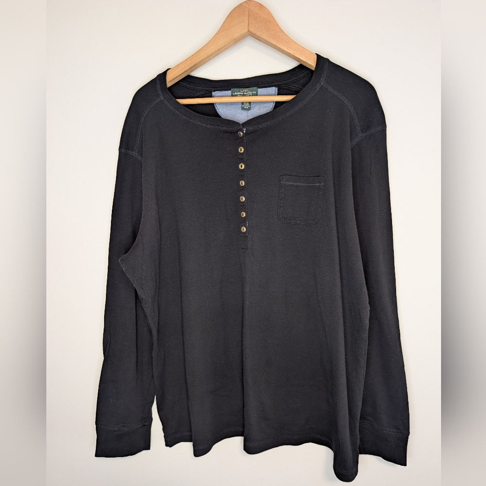 LRL Lauren Jeans Co. By Ralph Lauren 3xl Black Long Sleeve Top with Chest Pocket